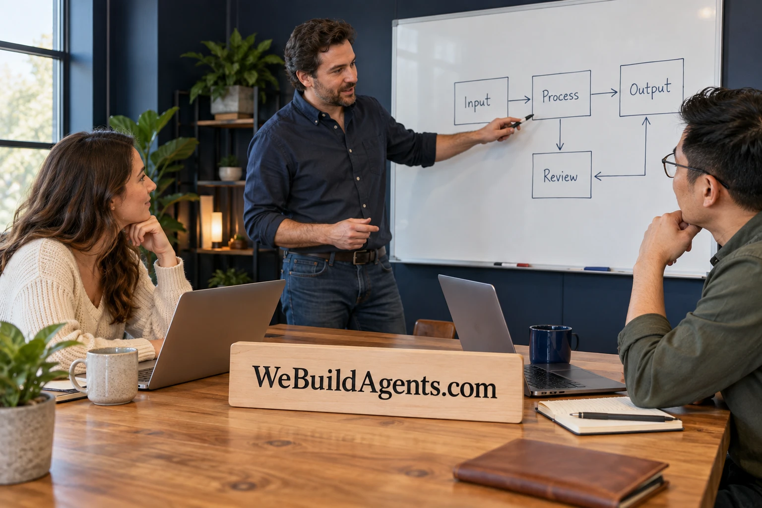 Adults working through a small agent-building project